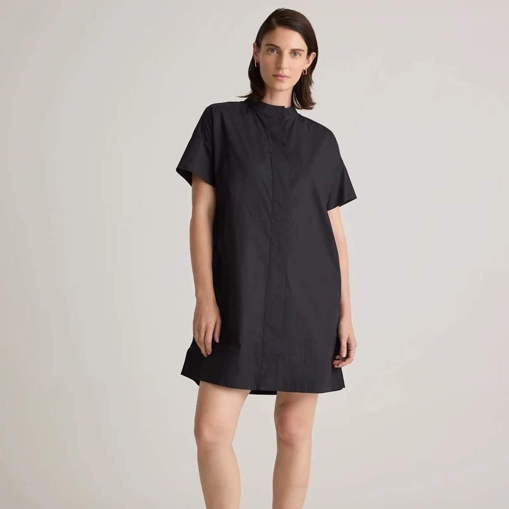 Quince 100% Organic Cotton Black Short Sleeve Shirt Dress Lg